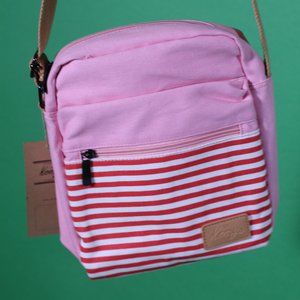 Pink and Red striped Kemy's crossbody bag with  matching wallet